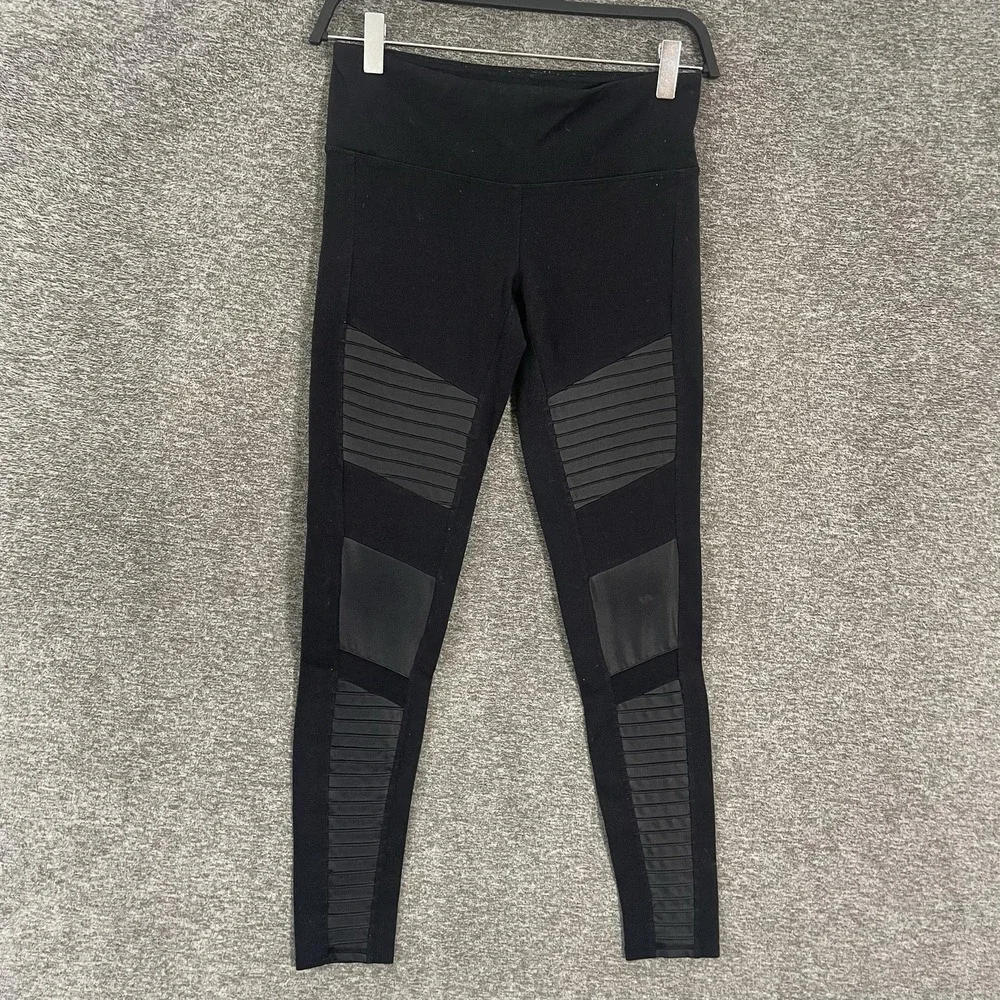 Alo Yoga Leggings Womens Small Black Moto High Waist Ankle Athletic Yoga Stretch